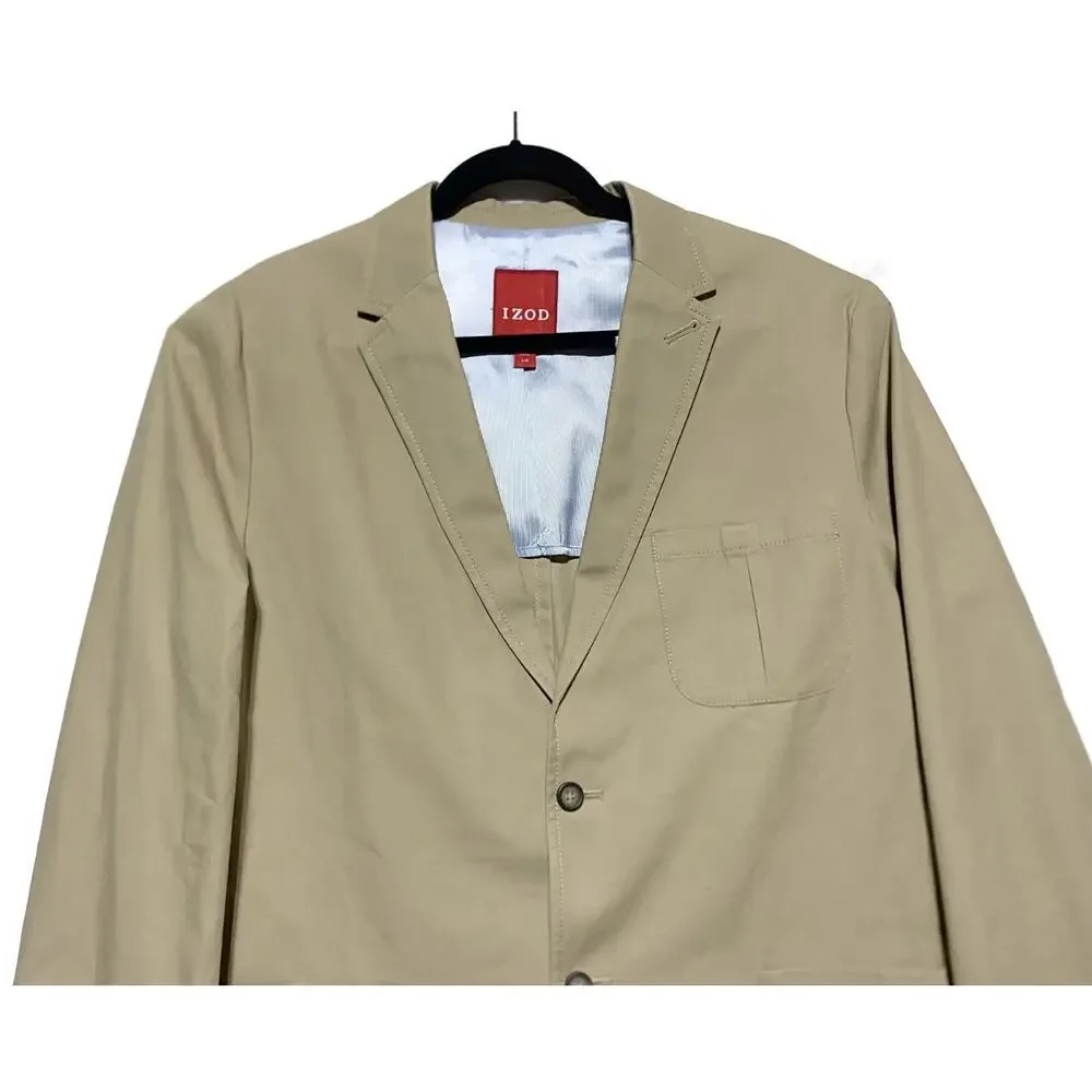 IZOD Men's Khaki Blazer Sport Coat Jacket Size Large Single Breasted Lt Brown